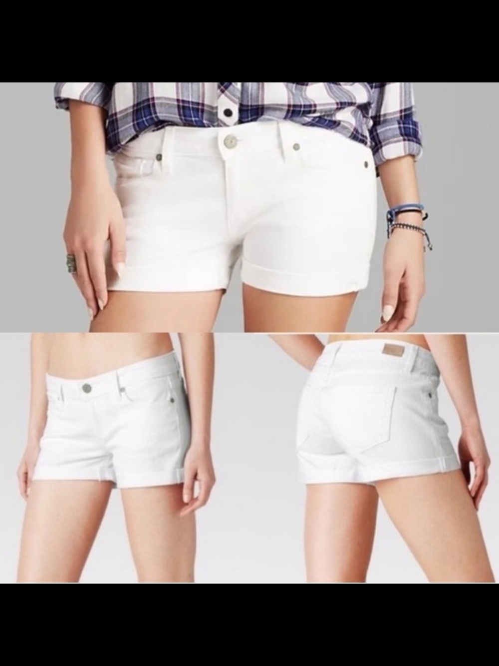 PAIGE White Denim Cuffed Jean Shorts